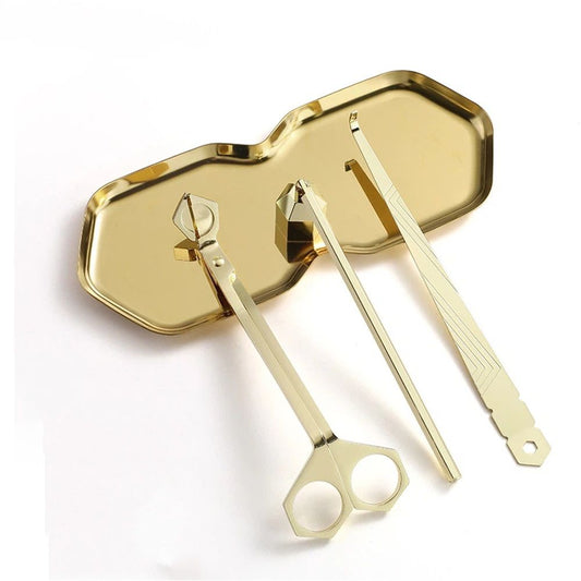 4 in 1 Candle Accessory Set, Wick Trimmer, Candle Snuffer, Wick Scoop, Storage Tray, Perfect for Candle Lovers （golden）