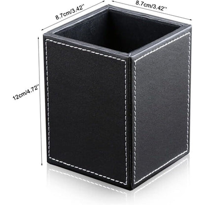 Square single pen holder office desktop storage box, solid color leather storage holder, creative and simple pen holder(black)