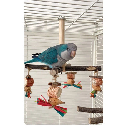 360° Rotating  with Natural Chew Toys - Spinning Bird Toys Cage Accessories- Parrot Wooden Stand for Small and Medium Birds （Bite string style）