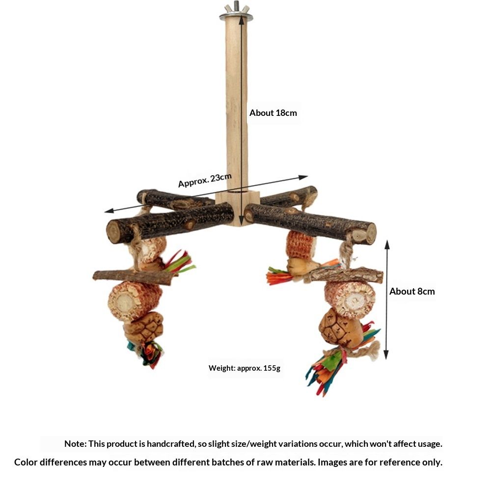 360° Rotating  with Natural Chew Toys - Spinning Bird Toys Cage Accessories- Parrot Wooden Stand for Small and Medium Birds （Bite string style）