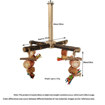 360° Rotating  with Natural Chew Toys - Spinning Bird Toys Cage Accessories- Parrot Wooden Stand for Small and Medium Birds （Bite string style）
