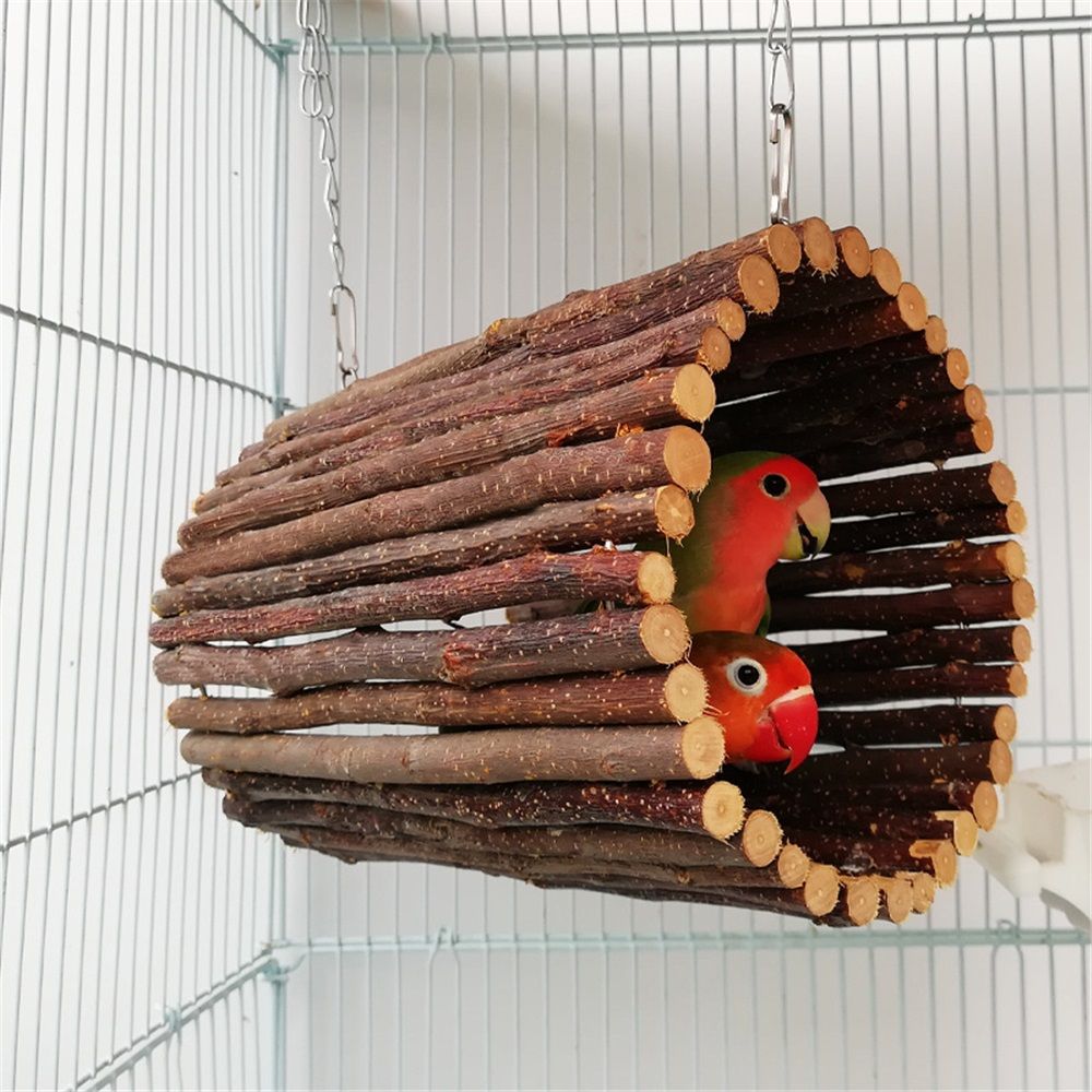 Parrot Swing Toys, Hanging Perch Stand, Natural Willow Wood Hammock, Bird Cage Accessories for Parakeets, Cockatiels, Lovebirds, Hamster, Rat（10*15cm）