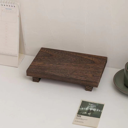 Simple Rustic Pedestal Stand - Handmade Small Wood Tray - Soap Tray for Kitchen Sink, Bathroom (Brown)