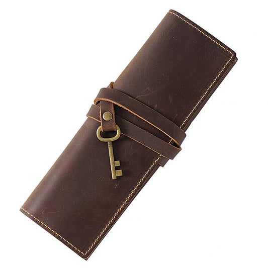 Leather Pen Case Imitation Cowhide Pen Curtain Partition Pencil Case Multifunctional Large Capacity Roll Up Pencil Case Brownprotective Cover ( Brown)