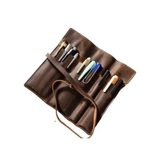 Leather Pen Case Imitation Cowhide Pen Curtain Partition Pencil Case Multifunctional Large Capacity Roll Up Pencil Case Brownprotective Cover ( Brown)