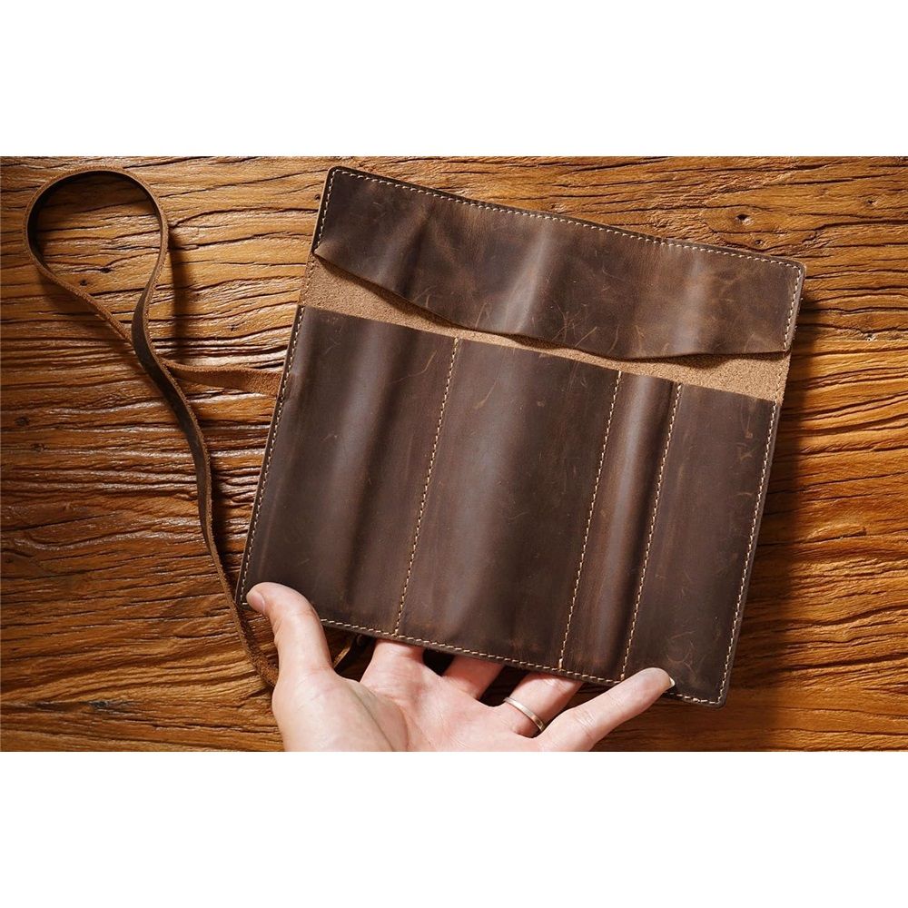 Leather Pen Case Imitation Cowhide Pen Curtain Partition Pencil Case Multifunctional Large Capacity Roll Up Pencil Case Brownprotective Cover ( Brown)