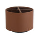 Round Leather Art Supply Organizer,Remote Control Holder,360 Degree Spinning,Multi-Functional Pencil Holder,4 Compartments Desktop Stationary Organizer（brown）
