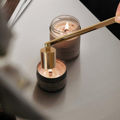 2pcs Candle Snuffer, Golden Candle Snuffer Extinguisher with Long Handle, Gold Color Stainless Steel Wick Flame Snuffer for Putting Out Candle Flame Safely