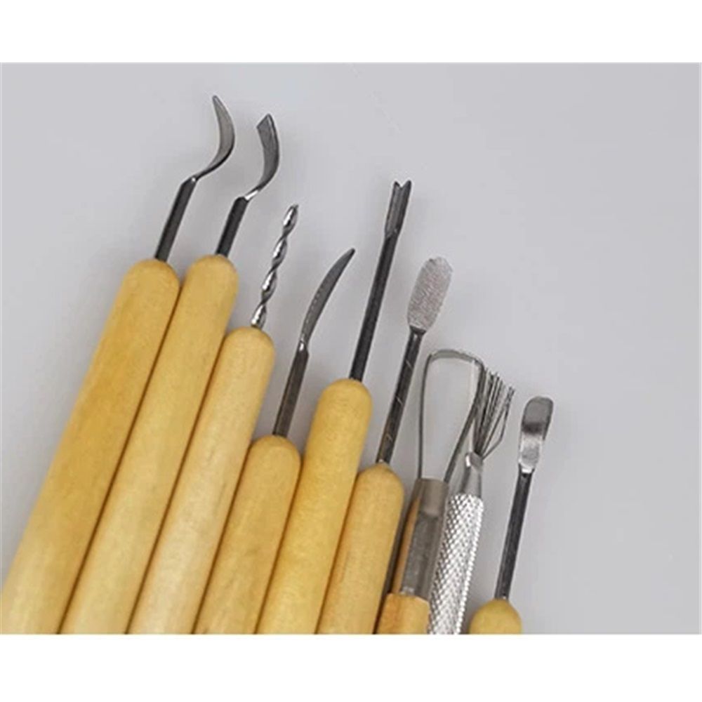11 Pcs Pottery & Clay Sculpting Tools, Double-Sided, Ceramics Tools Smooth Wooden Handles for Trimming, Embossing Pattern.