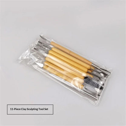 11 Pcs Pottery & Clay Sculpting Tools, Double-Sided, Ceramics Tools Smooth Wooden Handles for Trimming, Embossing Pattern.