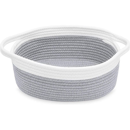 Rope Baskets for Gifts Empty, Decorative Storage Baskets for Nursery, Woven Gift Basket for Baby Shower, Dog Toy Basket with Handles for Living Room, - Grey+white