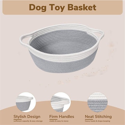 Rope Baskets for Gifts Empty, Decorative Storage Baskets for Nursery, Woven Gift Basket for Baby Shower, Dog Toy Basket with Handles for Living Room, - Grey+white
