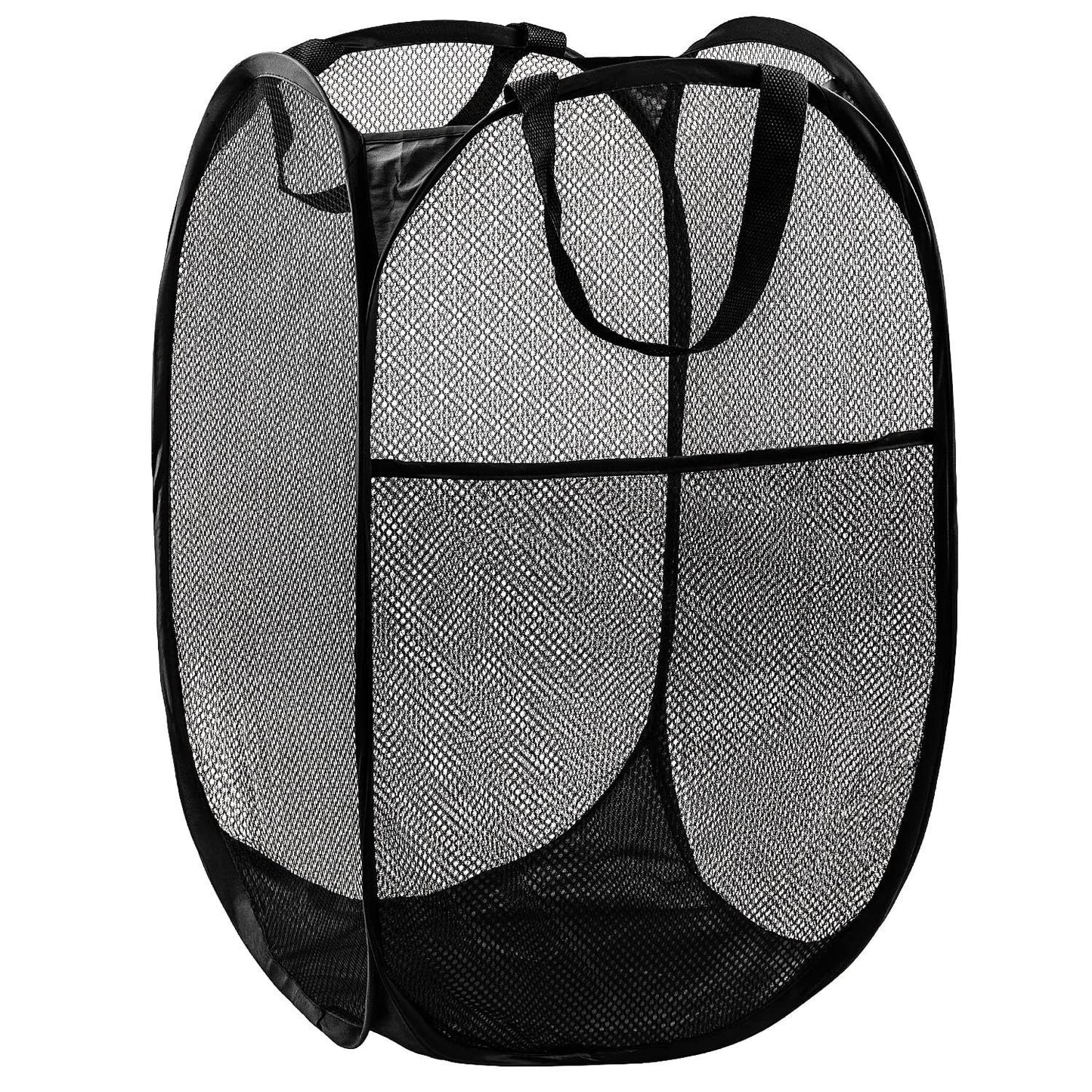 Popup Mesh Laundry Basket, Collapsible and Portable Clothes Washing Laundry Hamper with Reinforced Carry Handle (Black 2pcs)