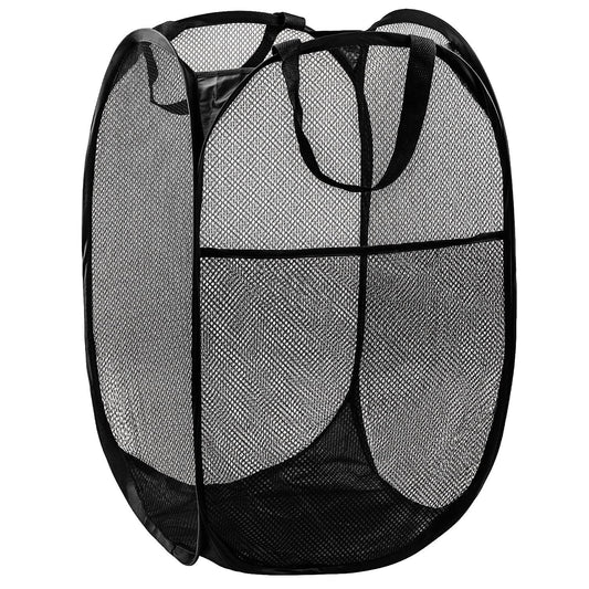 Popup Mesh Laundry Basket, Collapsible and Portable Clothes Washing Laundry Hamper with Reinforced Carry Handle (Black 2pcs)