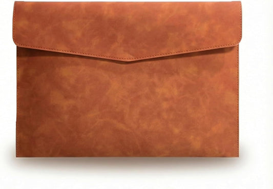 A4 PU Leather Envelope Documents File Portfolio Large Capacity Folders Travel Bag for Paper Letter Stationery Organizer and Tablet Case PC Sleeve (light brown）