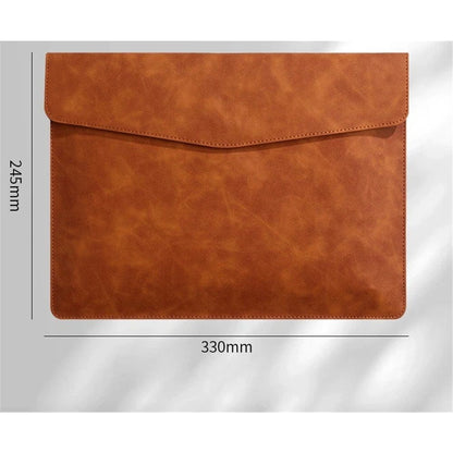 A4 PU Leather Envelope Documents File Portfolio Large Capacity Folders Travel Bag for Paper Letter Stationery Organizer and Tablet Case PC Sleeve (light brown）