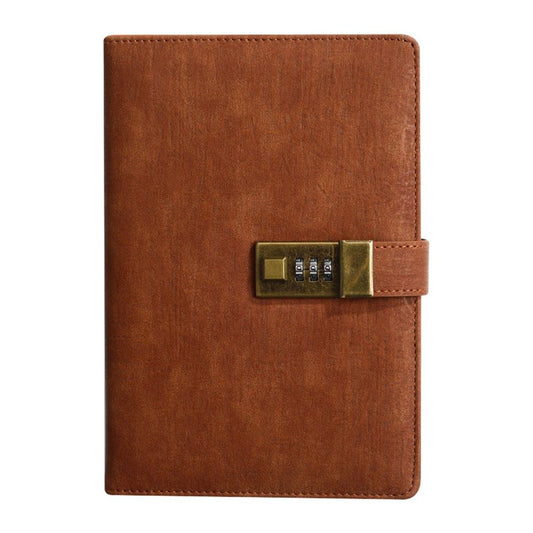 A5  Leather Journal with Lock 112 Pages, Vintage Locks Journal Password Notebook with Pen, Locks Diary Planner Organizer for Men and Women, brown