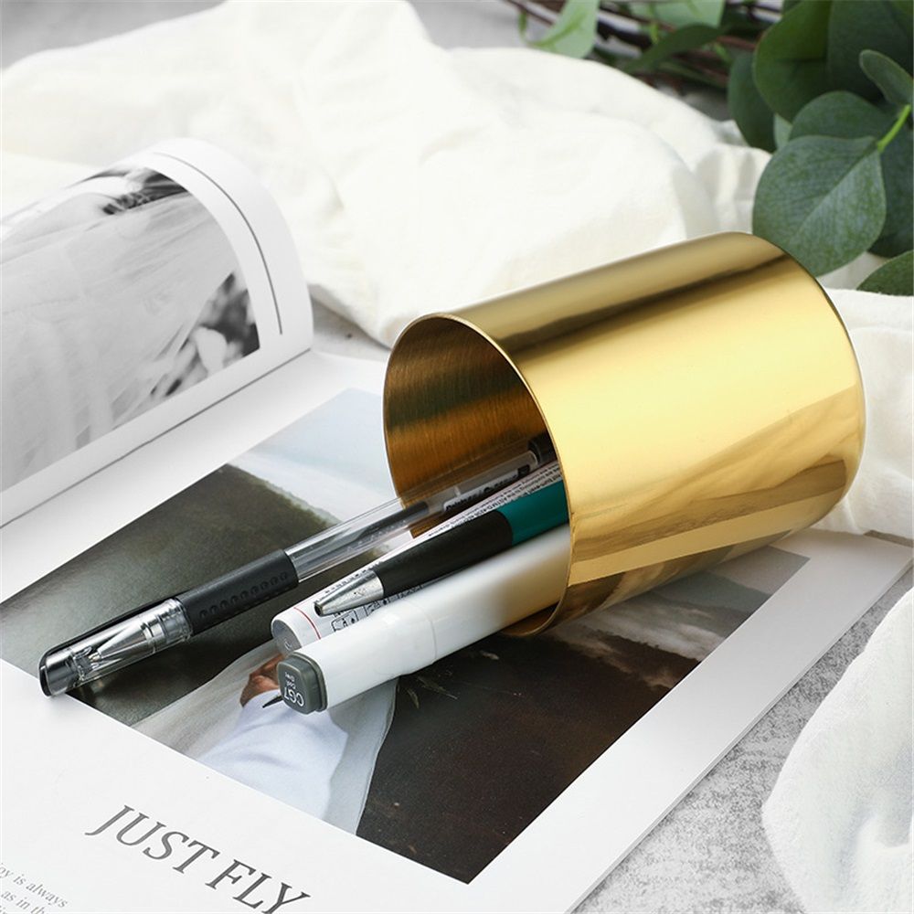 Desk Organizer Pen & Pencil Holder -, Gold Stainless Steel - Desk Supply Organizer with Gold Pen Cup, Makeup Brush Cup & Vanity Brush Holder