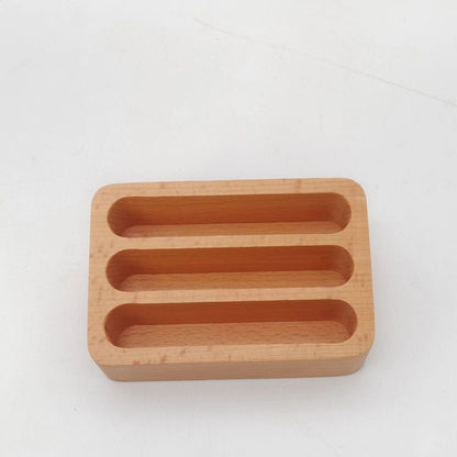 2pcs Beech Wood Business Card Holder for Desk, 3 Card Slots Business Card Display Holder Stand