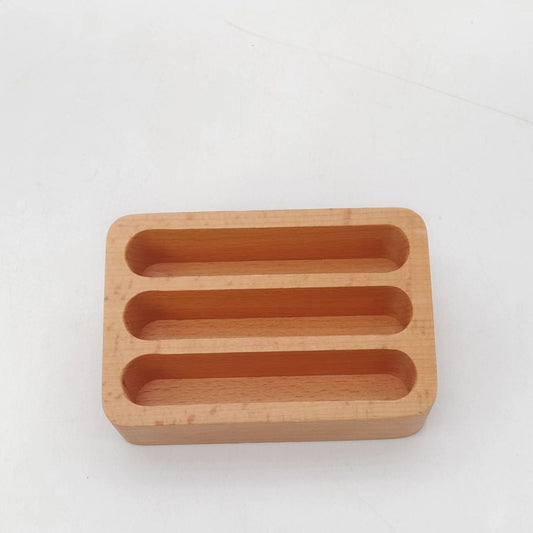 2pcs Beech Wood Business Card Holder for Desk, 3 Card Slots Business Card Display Holder Stand
