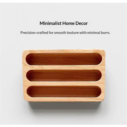 2pcs Beech Wood Business Card Holder for Desk, 3 Card Slots Business Card Display Holder Stand