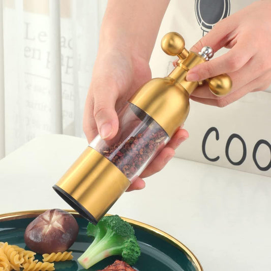 Pepper Modern Manual Grinder Set with Solid Handle - Stainless Steel Faucet Shakers | Refillable Adjustable Coarseness Mill for BBQ Restaurant, Home(Gold)