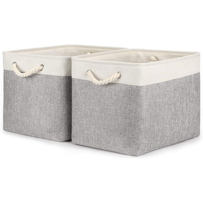 2pcs Cube Storage Bins 28*28*28cm Grey-Black Cube Storage Boxes Collapsible Large Cloth Organizer Baskets with Cotton Rops Handles for Storage Cubbies or Closet Shelf White + gray