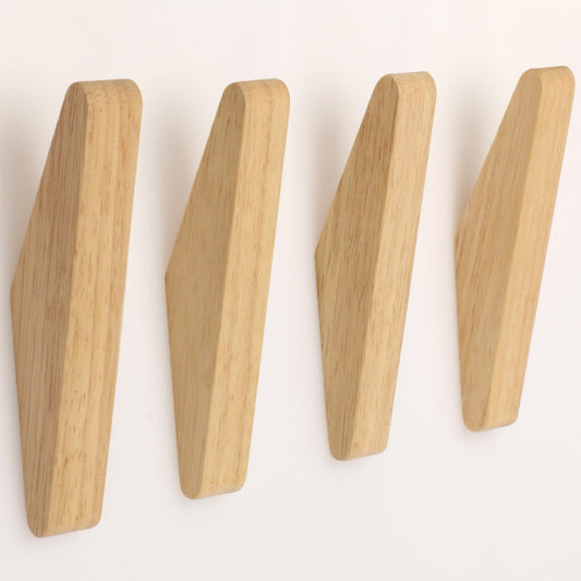 4 Pack Wood Wall Hooks Natural Wooden Coat Hooks Hat Hooks No Damage for Hanging Towels Clothes Adhesive Modern Home Decorative Gift