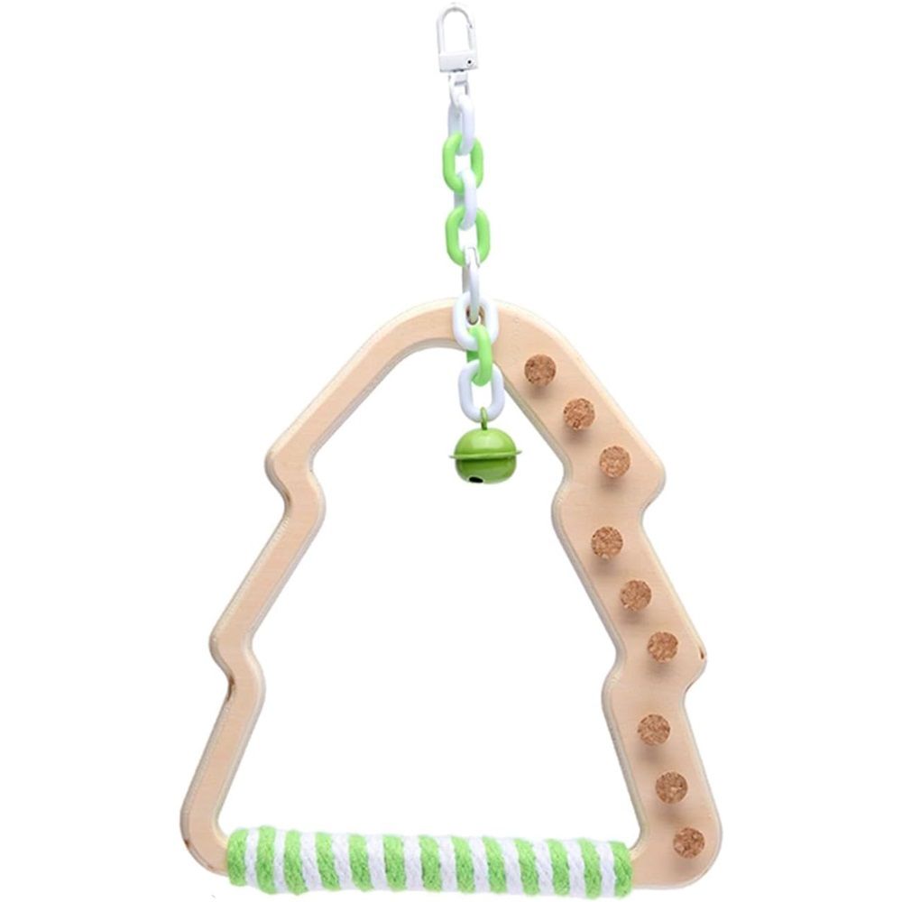Natural Bird Swing - Tree-Shaped Parrot Perch with Bell and Cork Toys, Spinning Wooden Stand for Parakeets, Budgies, Lovebirds and Small/Medium Birds (White + Green)