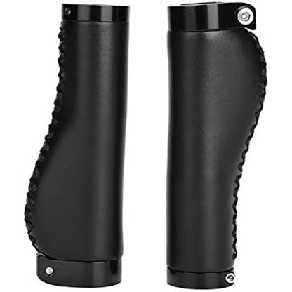 1 Pair Leather Grips Lock On Locking PU Handlebar Grips Grip Handle End Holding Locking Grips for  Mountain Bike(Black)
