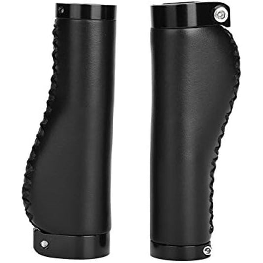 1 Pair Leather Grips Lock On Locking PU Handlebar Grips Grip Handle End Holding Locking Grips for  Mountain Bike(Black)