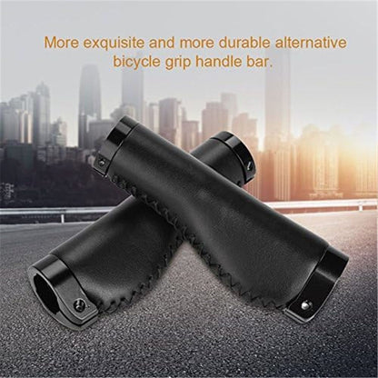 1 Pair Leather Grips Lock On Locking PU Handlebar Grips Grip Handle End Holding Locking Grips for  Mountain Bike(Black)