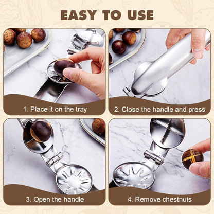 Chestnut Open Clip, Stainless Steel Chestnut Cutter Tool, Kitchen Peeler Clip for Chestnuts, Nut Opener Nut Knife for Pecan Cracker (Classic/2pcs)