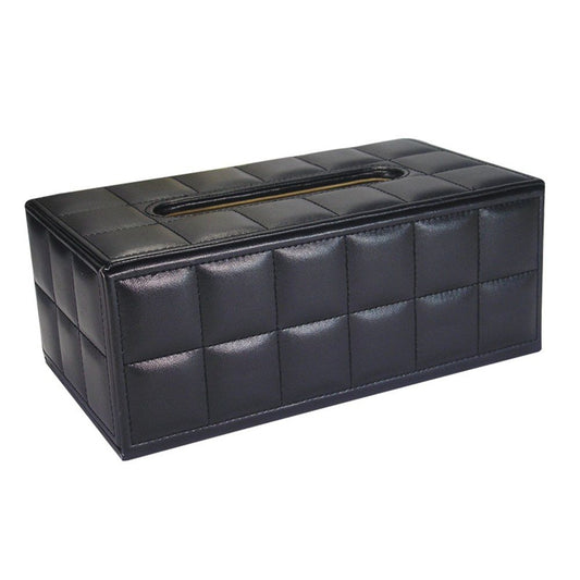 PU Leather Tissue Box Holder Business Black, Rectangular Napkin Holder Drawer Paper Dispenser, Home Office Car Tissue Holder with Magnetic Bottom (Black)