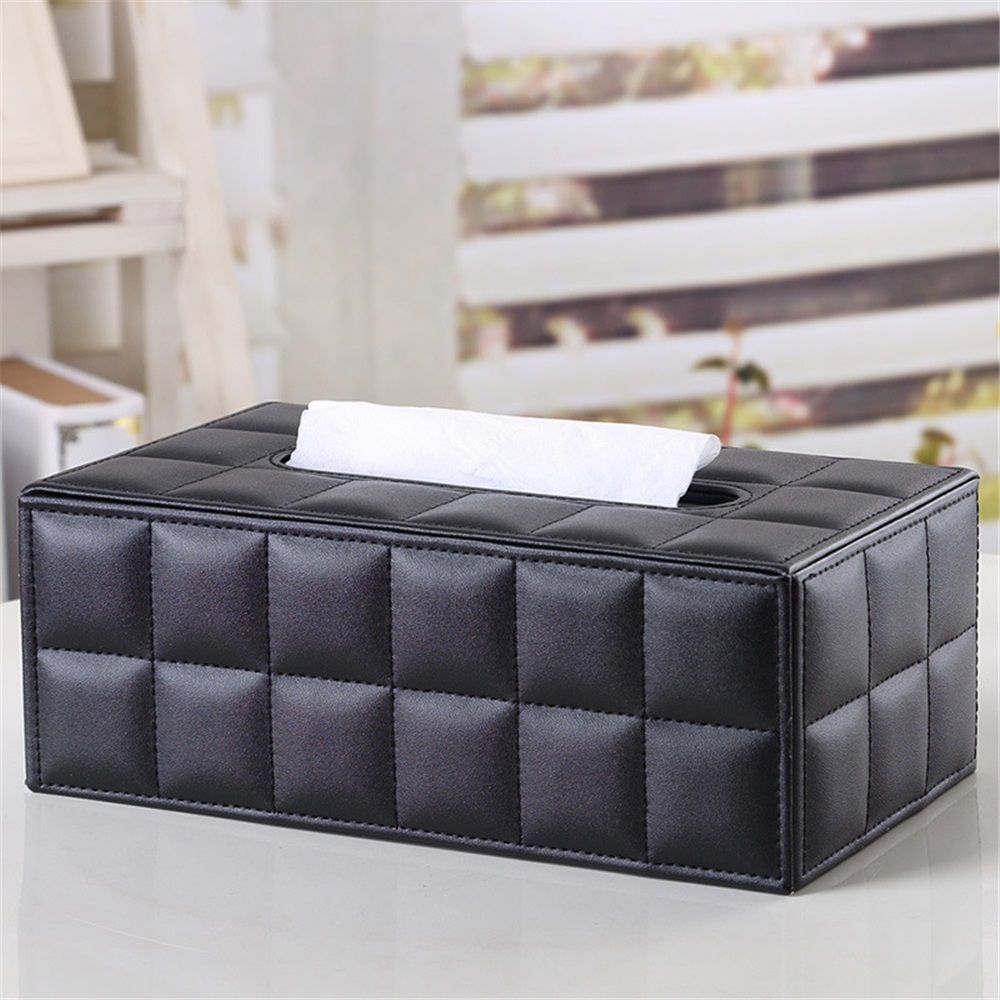 PU Leather Tissue Box Holder Business Black, Rectangular Napkin Holder Drawer Paper Dispenser, Home Office Car Tissue Holder with Magnetic Bottom (Black)