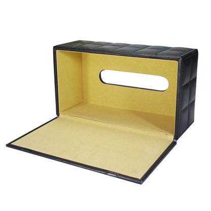 PU Leather Tissue Box Holder Business Black, Rectangular Napkin Holder Drawer Paper Dispenser, Home Office Car Tissue Holder with Magnetic Bottom (Black)