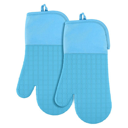 Oven Mitts and Pot Holders 4 Sets, Heat Resistant 500 ℉ Oven Mitt and Pot Holder, Long Oven Mitts with Recycled Cotton Infill and Silicone Non-Slip Surface (Blue)