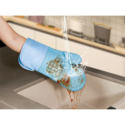 Oven Mitts and Pot Holders 4 Sets, Heat Resistant 500 ℉ Oven Mitt and Pot Holder, Long Oven Mitts with Recycled Cotton Infill and Silicone Non-Slip Surface (Blue)