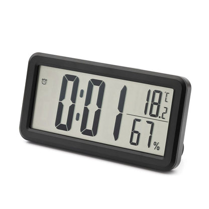 Digital Alarm Clock, Portable Black LCD with Temperature & Humidity Display, Wall Mountable, Ideal for Dorm or Desktop Use