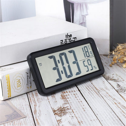 Digital Alarm Clock, Portable Black LCD with Temperature & Humidity Display, Wall Mountable, Ideal for Dorm or Desktop Use