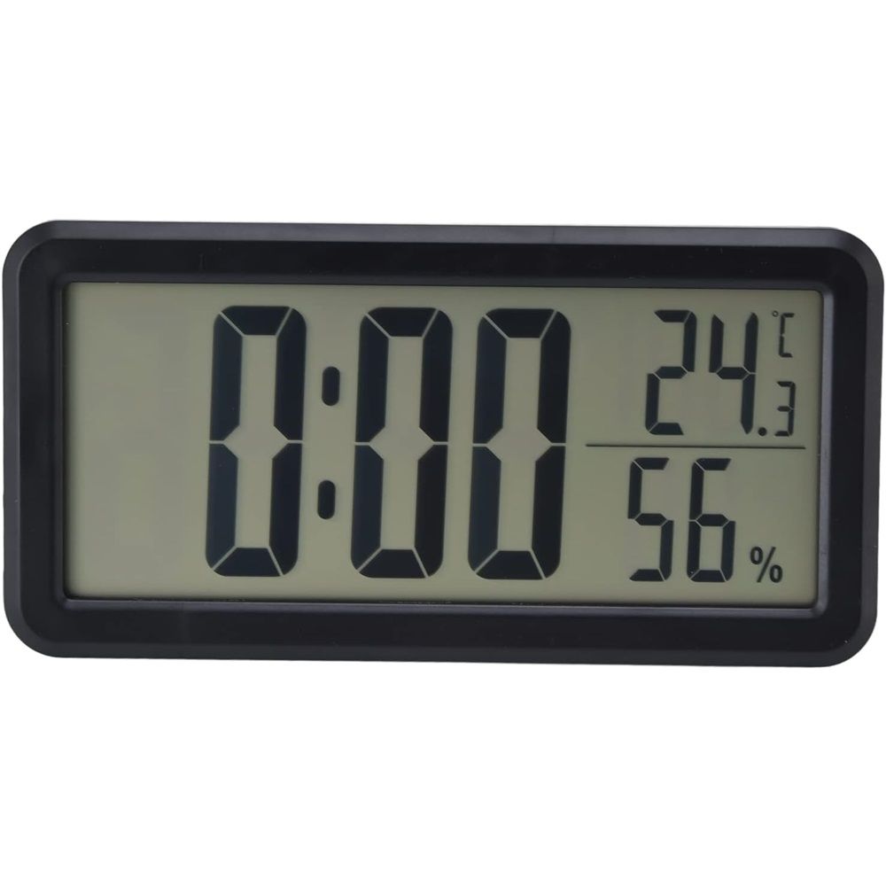 Digital Alarm Clock, Portable Black LCD with Temperature & Humidity Display, Wall Mountable, Ideal for Dorm or Desktop Use