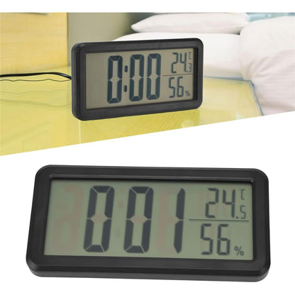 Digital Alarm Clock, Portable Black LCD with Temperature & Humidity Display, Wall Mountable, Ideal for Dorm or Desktop Use