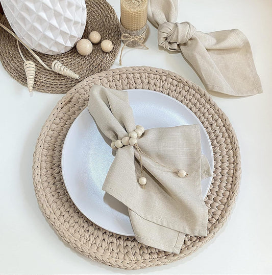 Handmade Napkin Ring with Wood Beads & Jute Twine - Affordable Rustic Wooden Napkin Ring Holder for Table Decoration | Boho Style Farmhouse Napkin Rings | Napkin Rings Set of 6