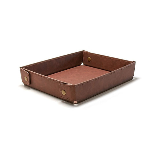 PU Leather Valet Tray Nightstand Desk Organizer for Men Women Home Office Phone Watch Jewelry Glasses Keys Coins Storage（Light brown large size）