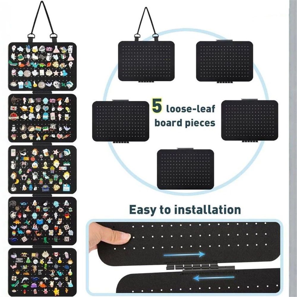 Enamel Lapel Pin Display Panels Organizer with 5 Loose-Leaf Board Pieces, Hanging Brooch Pin Organizer, (Pins Not Included) (Black)