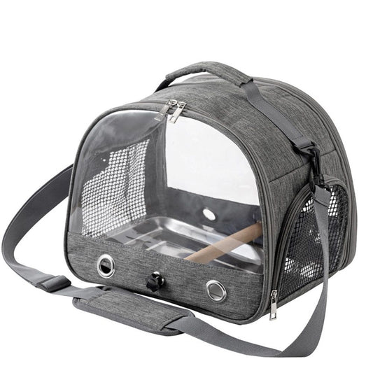 Bird Travel Carrier with Stand Perch and Stainless Tray,Portable Small Bird  Cockatiel Carrier for Hiking, (Grey)