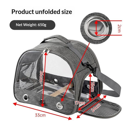 Bird Travel Carrier with Stand Perch and Stainless Tray,Portable Small Bird  Cockatiel Carrier for Hiking, (Grey)