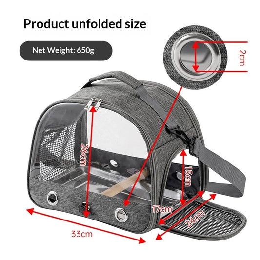 Bird Travel Carrier with Stand Perch and Stainless Tray,Portable Small Bird  Cockatiel Carrier for Hiking, (Grey)