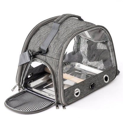 Bird Travel Carrier with Stand Perch and Stainless Tray,Portable Small Bird  Cockatiel Carrier for Hiking, (Grey)