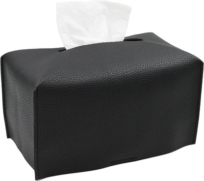 Tissue Box Cover,Modern PU Leather Rectangular Tissue Box Holder - Decorative Holder/Organizer for Bathroom Vanity Countertop, Night Stands, Office Desk -  rectangular black